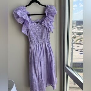 Banana Republic Purple Ruffle Shoulder Midi Dress
